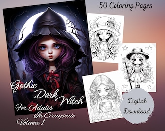 Gothic Dark Witch Coloring Book 50 Pages Digital Download