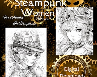 Steampunk Women Coloring Book 50 Coloring Pages Digital Download