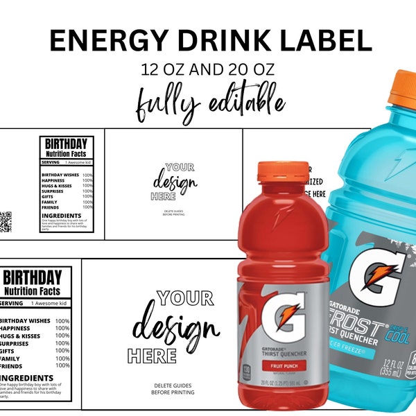 Energy Drink Blank Label Template. Gatorade Blank Label Template, Energy Drink Label, Energy Drink Editable Template