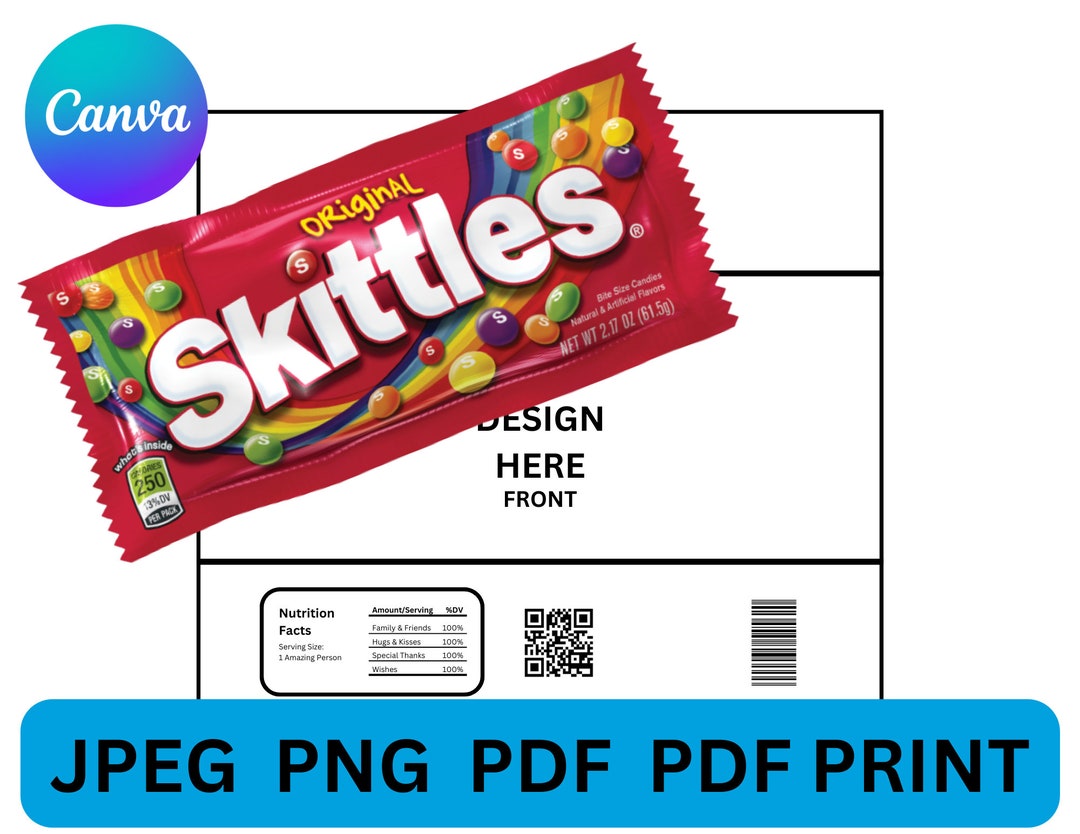 Skittles Editable Label Template, Candy Wrapper Editable Label Template ...