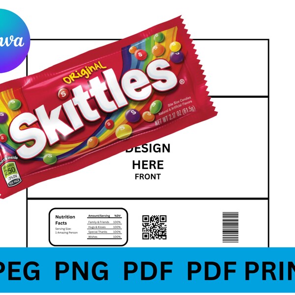 skittles editable label template, candy wrapper editable label template, halloween, birthday, party favor, editable template