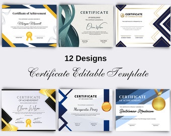 Certicate of completion, Certificate Template, Certificate of Appreciation, Certificate of Achievement Editable Template, Certoficate
