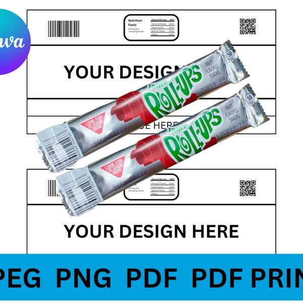 Fruit Roll Ups Wrapper Label Editable Template, Party Favor Editable Template, Birthday Candy Wrapper Template Download