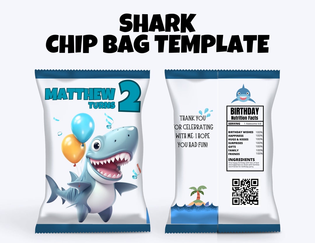 Shark Chip Bag Template, Shark Chip Bag, Shark Theme Party, Shark ...