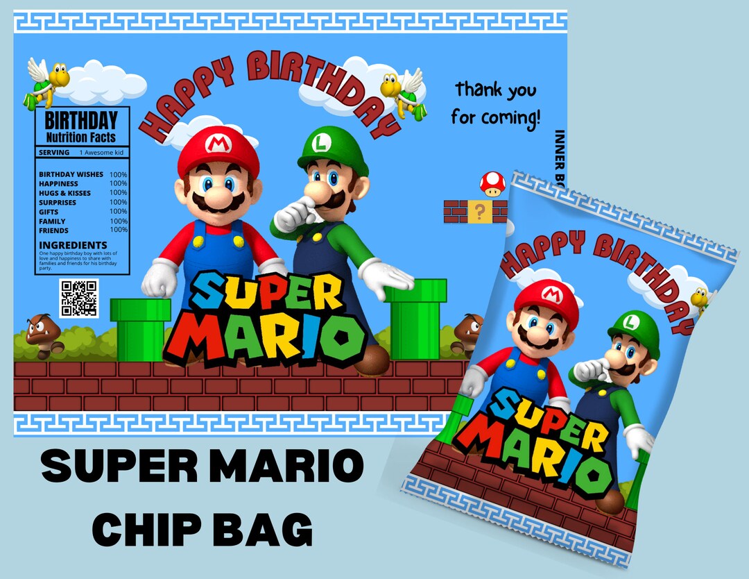 Super Mario Chip Bag, Super Mario Party, Mario Birthday Theme Party ...