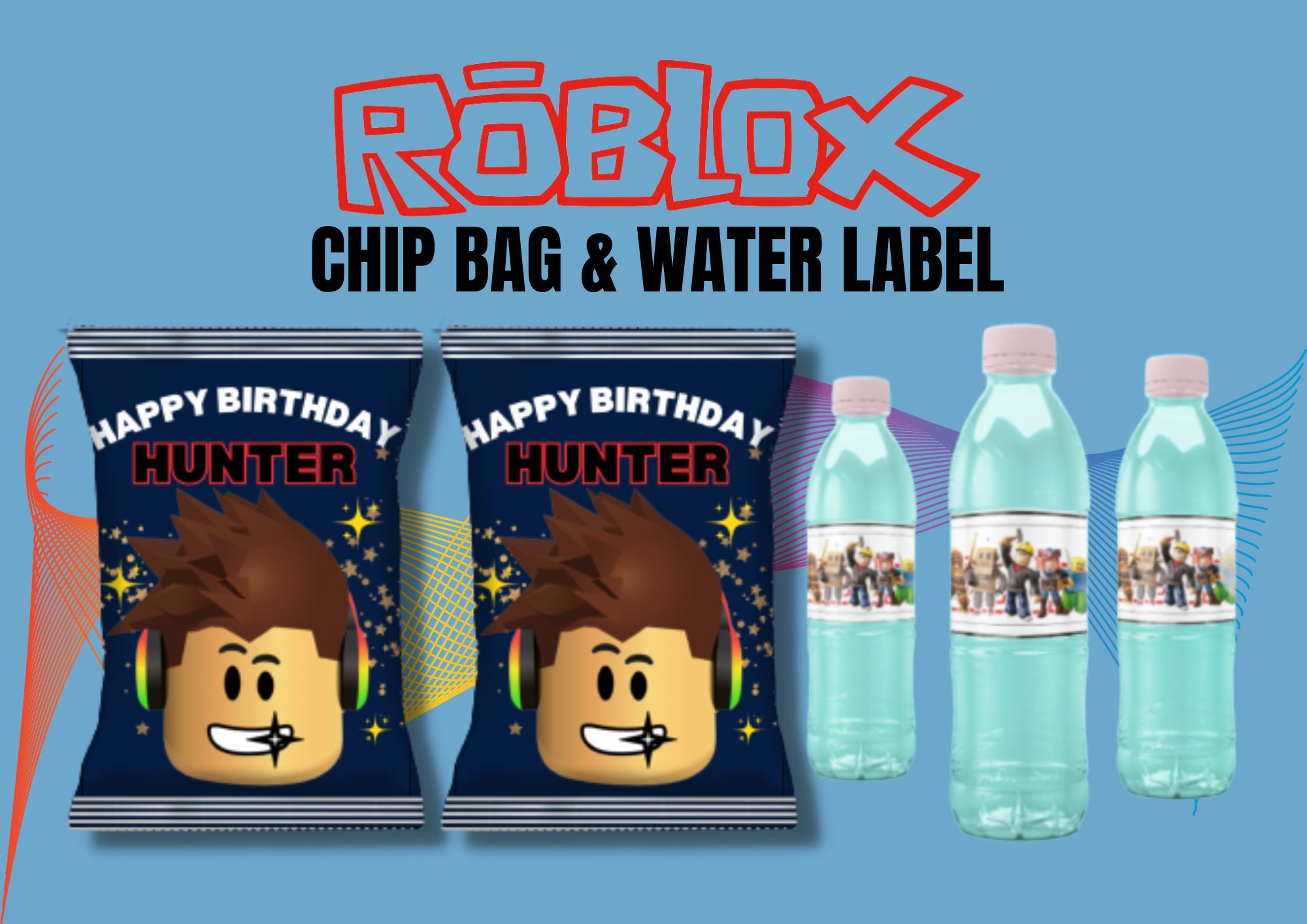 Water bottle wrapper in Roblox theme for Zayn Amin's 10th Birthday. Mummy  also ordered 2-inch square glossy stickers. Thank you for…