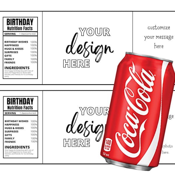 Soda Can Blank Label Editable Template, Soda Can Template, Soda Can Label, Softdrinks in can Label Template, In Can Editable Label Template