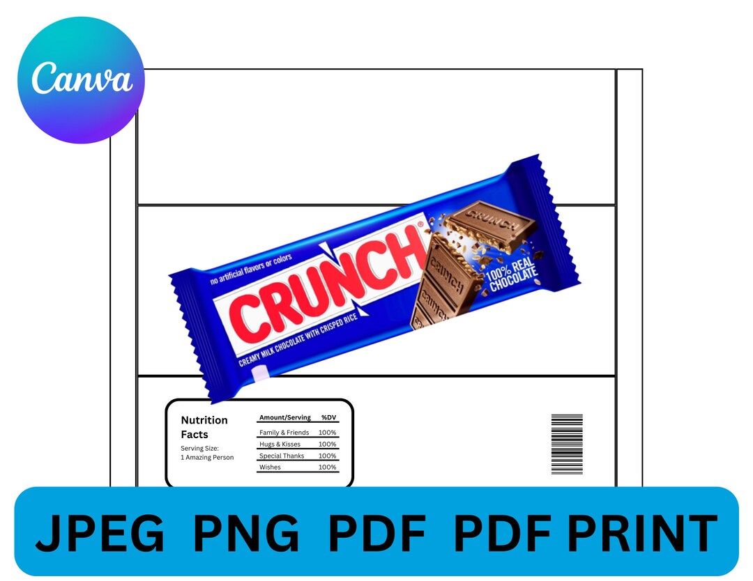 Crunch Chocolate Wrapper Editable Label Template. Crunch - Etsy