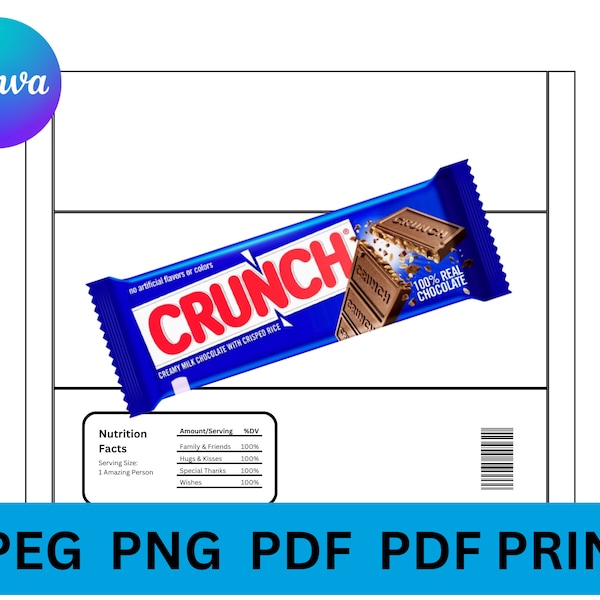 Crunch Chocolate Wrapper Editable Label Template. Crunch Template, Crunch Label, Chocolate Template