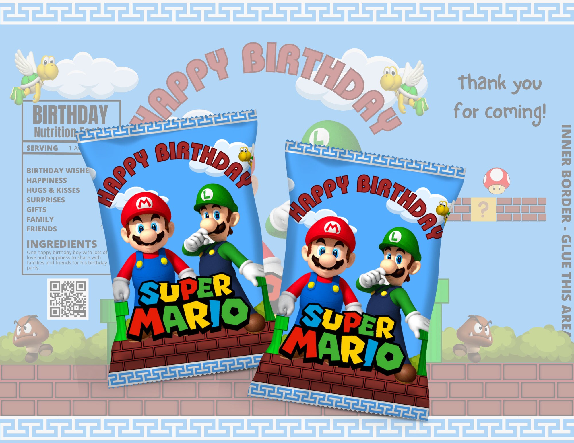 Super Mario Chip Bag, Super Mario Party, Mario Birthday Theme Party ...