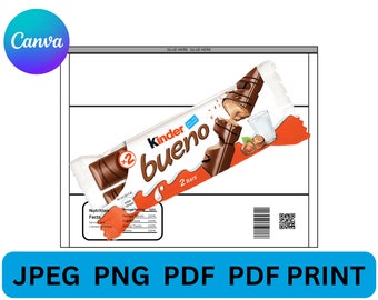 Modèle d’étiquette vierge modifiable Kinder Bueno Wrapper, Kinder Bueno Wrapper, Modèle d’étiquette Kinder Bueno, Modèle d’emballage au chocolat