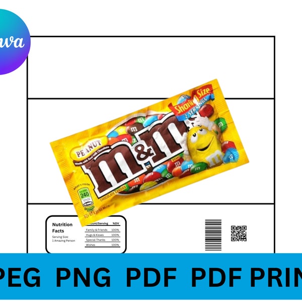 M&Ms Chocolate Wrapper, Chocolate Wrapper Editable Label Template, Party Favors, Candy Wrapper Template, Instant Download