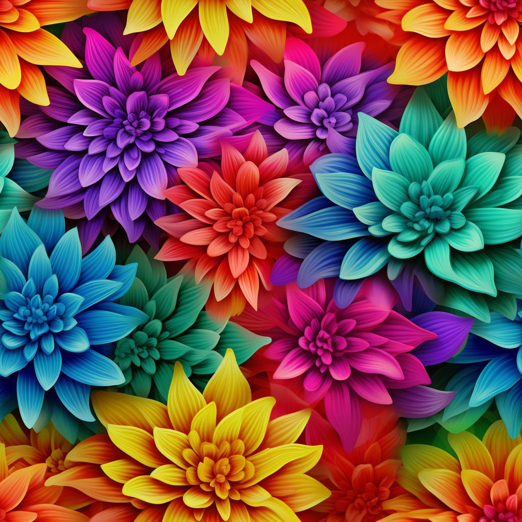 3D Flowers, Colorful, Seamless Patterns, Digital Papers, Sublimation ...