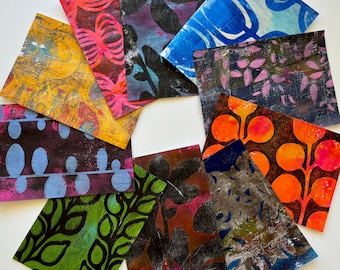 Papeles de collage hechos a mano con técnicas mixtas Gelli Prints