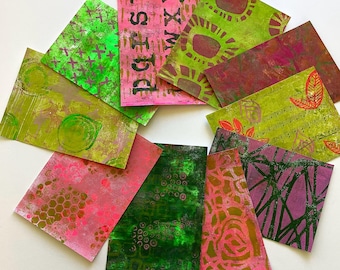 Papeles de técnica mixta, impresiones Gelli pintadas a mano