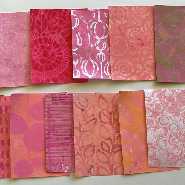 Mixed Media Prints, Pink  Print Pages, Original Art Papers, Bundle of 15 Pink-Toned Papers, Perfect for Altered Books, Junk Journals.