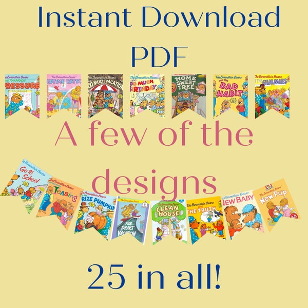 Berenstain Bears 25 pennant INSTANT DOWNLOAD, Party Pennant, Berenstain Bears pennant, Berenstain Bears decor, Party Decor, Pennant