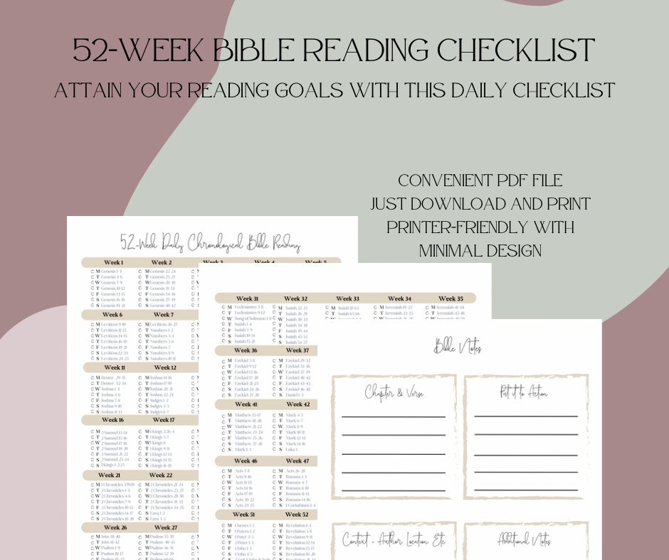 52-week Daily Chronological Bible Reading Planner Checklist - Etsy