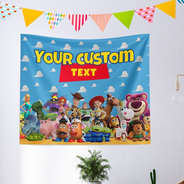 Toy Story Birthday Sign Tapestry Wall Flag / Custom Toy Story Banner Party Poster Backdrop Personalized Buzz Woody Decor Template Kids Bday
