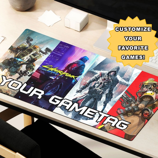 Benutzerdefinierte Videospiel Schreibtischmatte XL Gaming Mauspad / Gamertag Geschenk Schreibtischunterlage Groß Personalisierter Schreibtisch Büro Gummibezug Computer - Gaming Geschenk