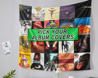 PERSONALIZED Album Collage Tapestry Wall Flag / Custom Cover Art Music Banner / Design Canvas Dorm Poster Man Cave Gift Tapestries