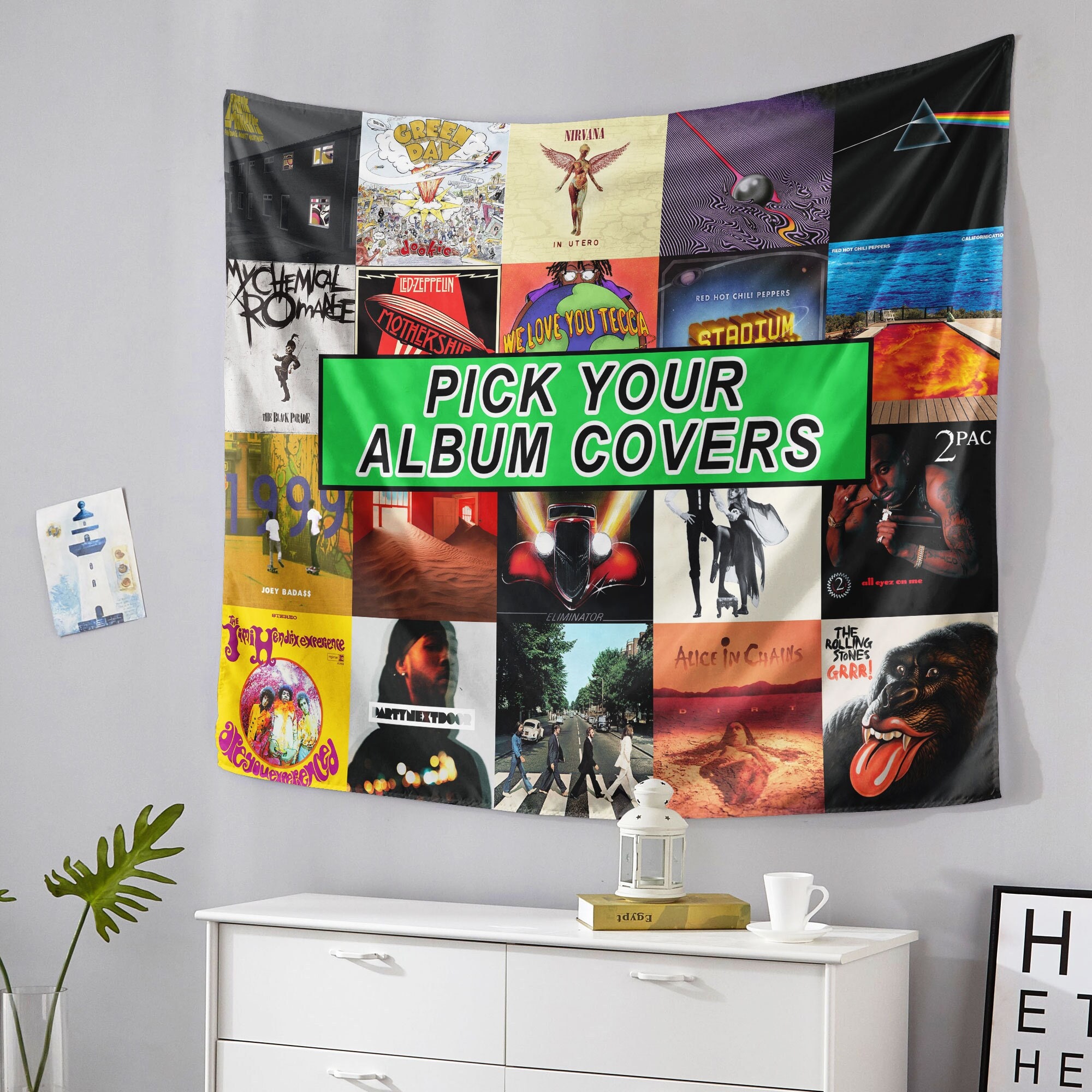 PERSONALIZED Album Collage Tapestry Wall Flag Custom Cover Art Music Banner Design Canvas Dorm Poster Man Cave Gift Tapestries
