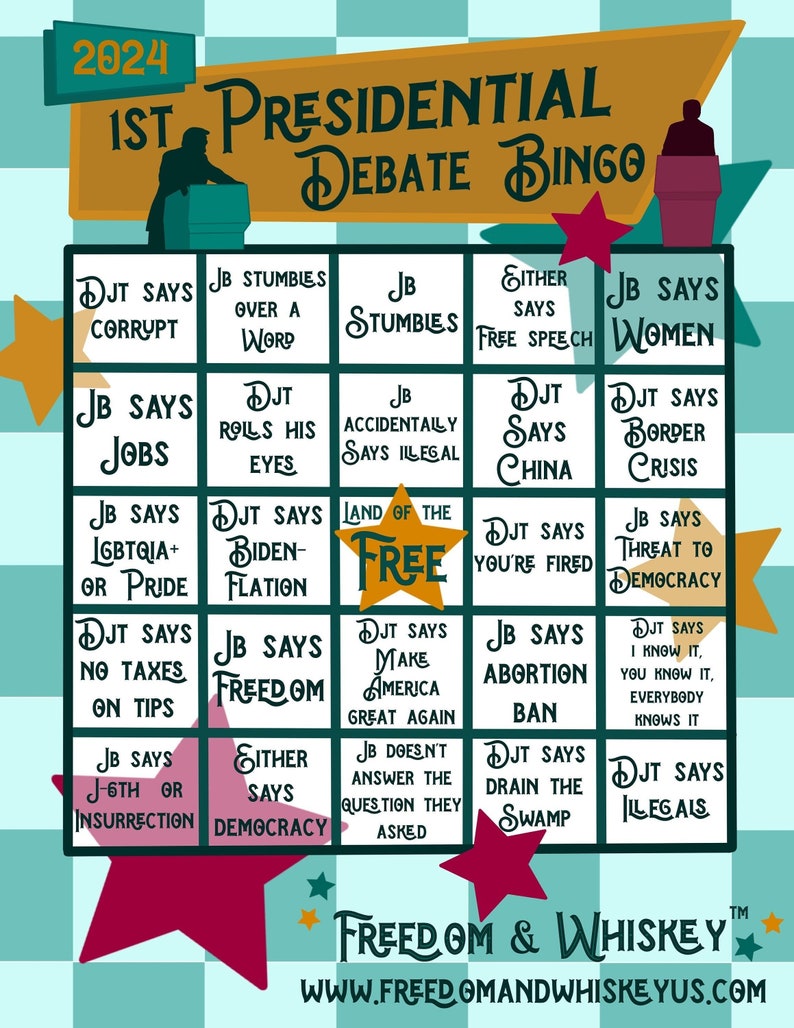 2024 Presidential Debate Bingo Card, 1st US President Debate Card, 6