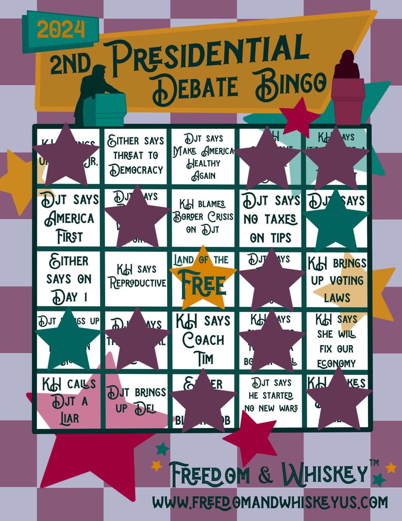 2024 Presidential Debate Bingo Card, 2nd US President Debate Card, 6
