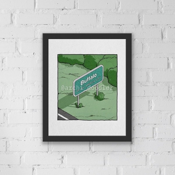 Buffalo - Un letrero de carretera de All America City en Buffalo, NY - Ilustración (8x10 Print)