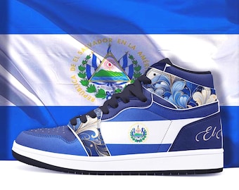 Hoge sneakers met vlag El Salvador: leren schoenen Salvadoran Pride