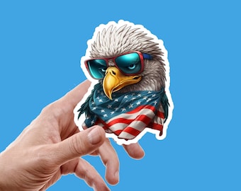 Adler in Sonnenbrillen mit Bandana-Aufkleber der amerikanischen Flagge / USA Adler-Aufkleber / Wasserflaschen-Aufkleber / amerikanischer Adler Aufkleber