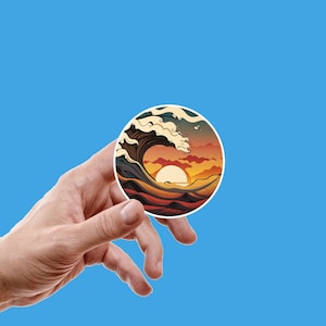 Artistic Sunset with Waves Sticker / Artistic Beach Sticker / Boho Beach Sticker