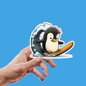 Penguin Surfing Sticker / Surfing Sticker / Animal Surfing Sticker / Animal Sticker / Beach Sticker