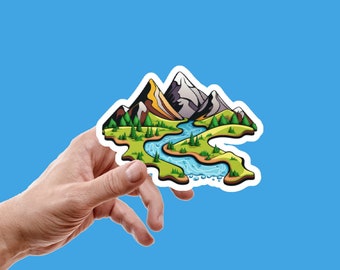 Berge mit Fluss Aufkleber / Outdoor Aufkleber / Berge Aufkleber / Wandern Aufkleber / Wasserflasche Aufkleber