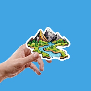 Mountains with River Sticker / Outdoor Sticker / Mountains Sticker / Hiking Sticker / Water Bottle Sticker