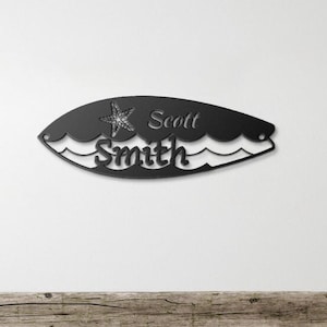 Custom Surfboard Wall Art with Starfish / Beach House Surfboard / Beach Decor