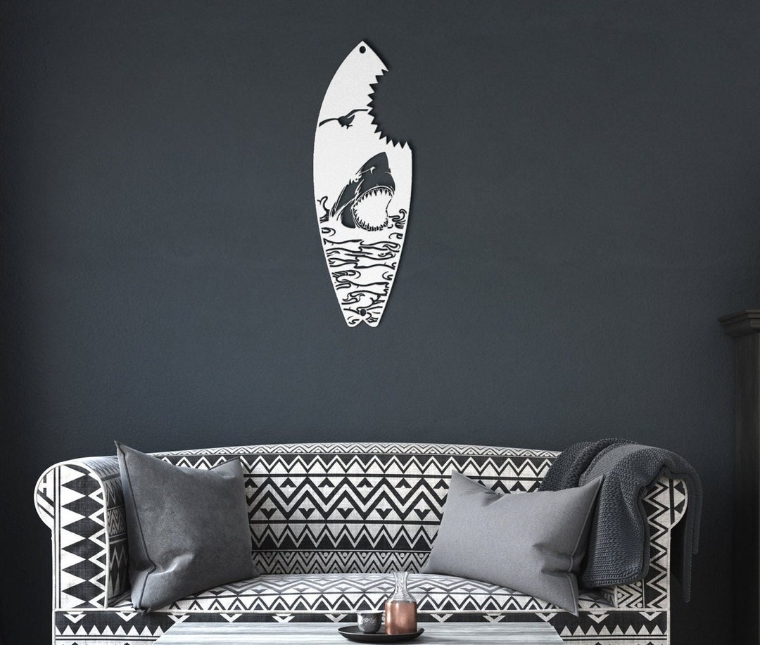Shark Bite Surfboard Wall Art / Shark Wall Art / Shark Surfboard Sign