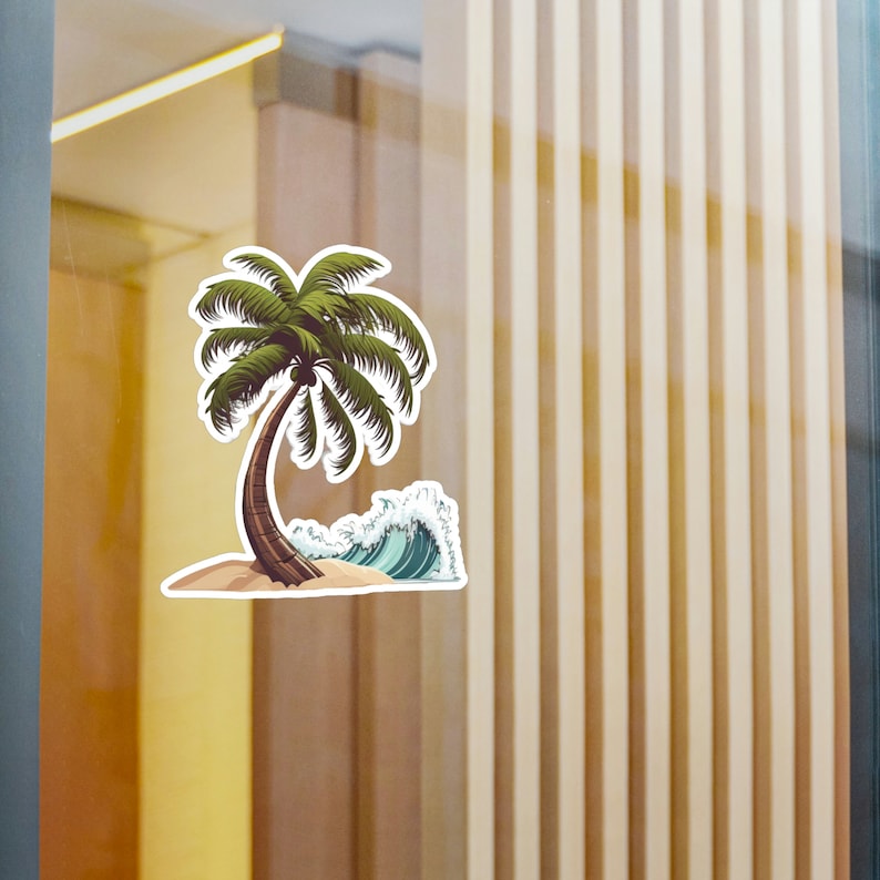 Palme am Strand mit Wellen Sticker / Strand Sticker / Palme Sticker / Wasserflasche Sticker / Handy Sticker Bild 7