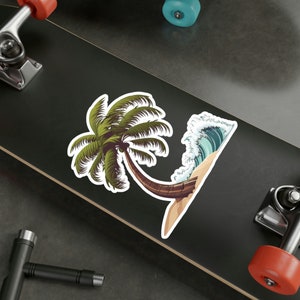 Palme am Strand mit Wellen Sticker / Strand Sticker / Palme Sticker / Wasserflasche Sticker / Handy Sticker Bild 6