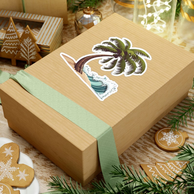 Palme am Strand mit Wellen Sticker / Strand Sticker / Palme Sticker / Wasserflasche Sticker / Handy Sticker Bild 5