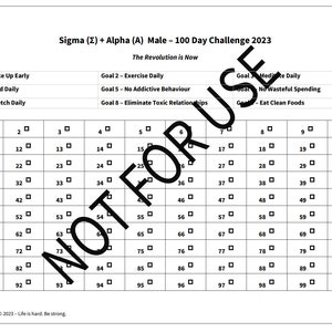 100 Day Challenge - Sigma Σ + Alpha (A) Male - PDF Printable Goal Tracker