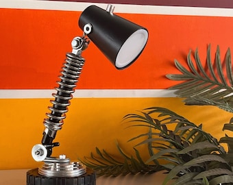 Hi- Performance Desk lamp based on Car/ Shock Absorber Lamp/ Car Parts Decor/ Industrial Desk Lamp with Wheel and Engine Cylinder Head Base