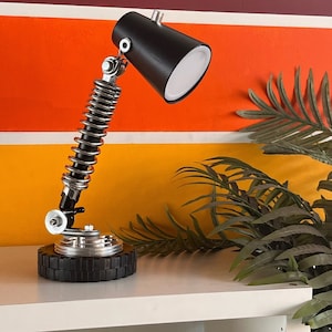 Hi- Performance Desk lamp based on Car/ Shock Absorber Lamp/ Car Parts Decor/ Industrial Desk Lamp with Wheel and Engine Cylinder Head Base
