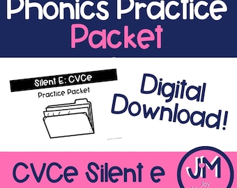 CVCe Practice Packet - Digital Download - Phonics Skills Worksheets - Kindergarten - 1st Grade Literacy