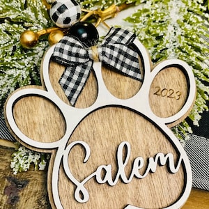 Personalized Paw Ornament, Custom Pet Christmas Ornament, Paw Print, Stocking Tag, Gift Tag