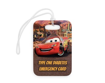 Lightning McQueen Diabetes Emergency Luggage Tag: T1D Medical Alert Card