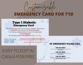 Type 1 Diabetes Emergency Card Template: Customizable Medical Alert (Canva Digital Download)