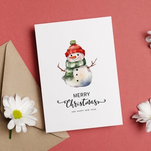 Biglietto di auguri di Natale - Download DIGITALE - Bellissimo biglietto di auguri di Natale stampabile con pupazzo di neve - Stampa 8,5 x 11 pollici - Tagliato a 5 x 7 pollici