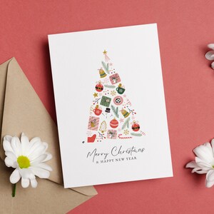 Biglietto di auguri di Natale - Download DIGITALE - Bellissimo biglietto di auguri di Natale stampabile con albero di fiori - Stampa 8,5 x 11 pollici - Tagliato a 5 x 7 pollici