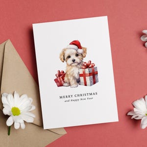 Biglietto di auguri di Natale - Download DIGITALE - Bellissimo biglietto di auguri di Natale stampabile con un simpatico cane - Stampa 8,5 x 11 pollici - Tagliato a 5 x 7 pollici